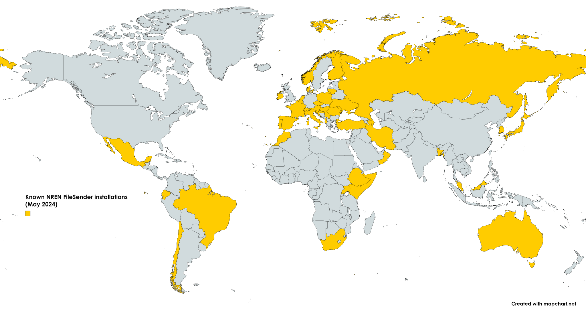 2024 NREN FileSender deployment map update - FileSender.org