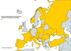 Map - Known national R&E FileSender installations - Europe April 2026